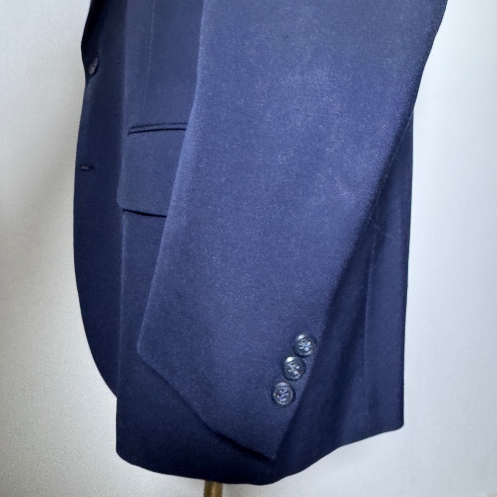 1970s Custom Tailored Mens 40R 36x29 Navy Blue Solid Vintage 2-Button - Picture 2 of 6